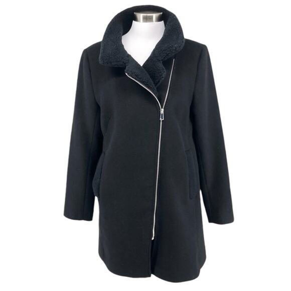 Ann Taylor LOFT Womens Black Wool Moto Zip Front Winter Coat Size Small - Picture 1 of 14
